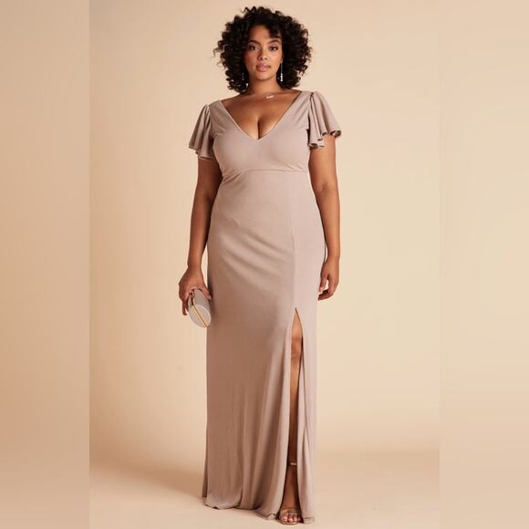 NWT New Birdy Grey Hannah Flutter Sleeve Dress in Taupe Size 2X - Picture 1 of 10